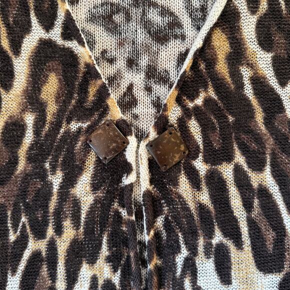 Jones New York Cheetah Print Cardigan SZ XL Animal Wild Leopard Linen Cotton - Picture 3 of 11